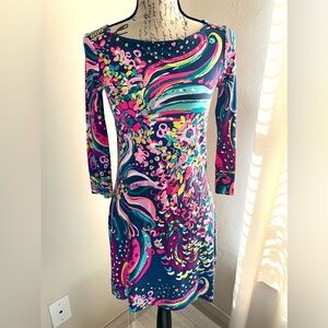 Lilly Pulitzer Vibrant Floral Swirl Long Sleeve Dress